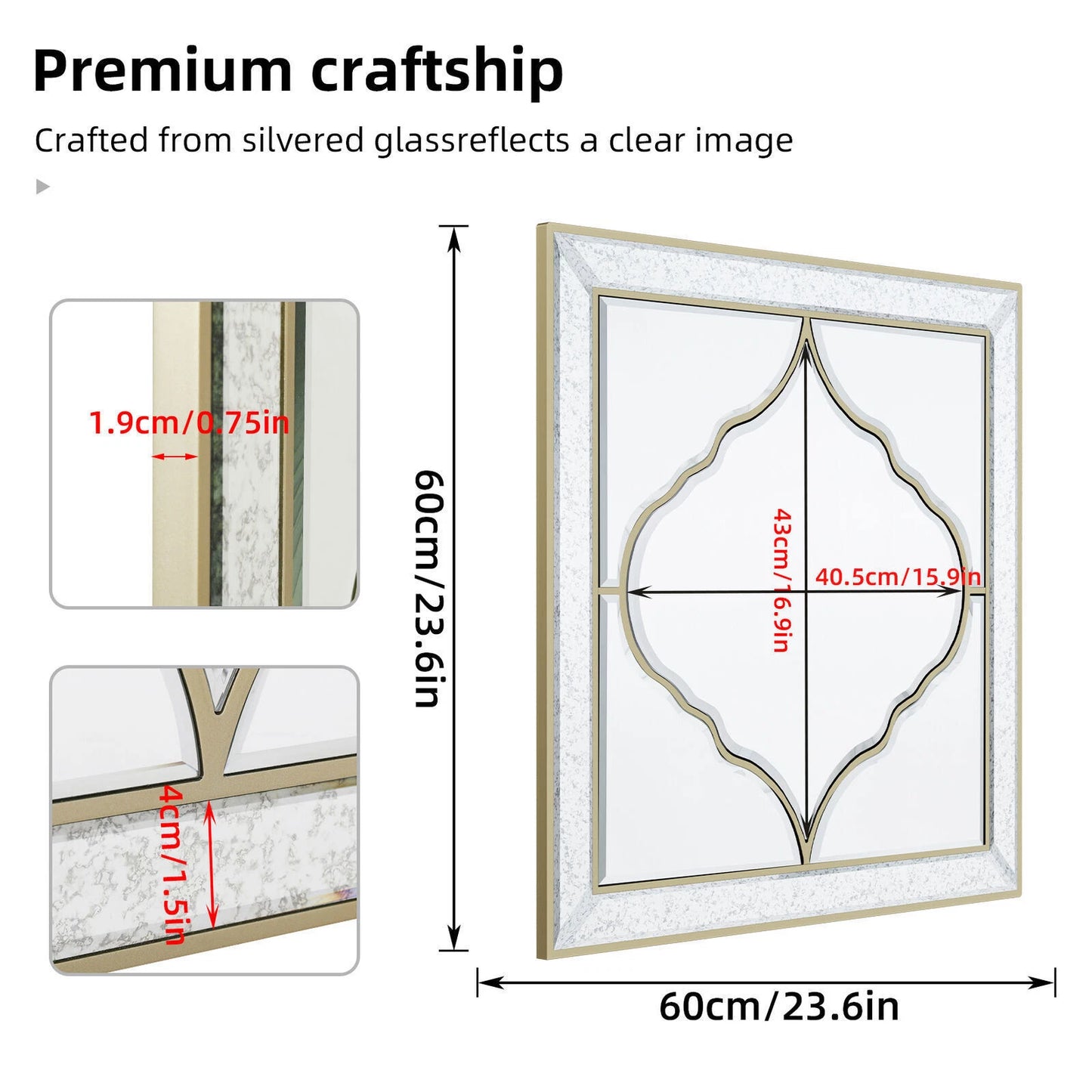 High Grade Unique Decorative Accent Mirror Elegant Square Wall Silver Hd Mirror