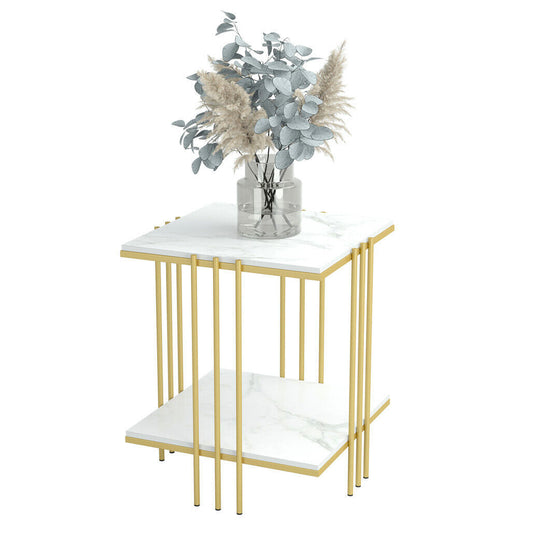 Buy Double Layer Marble Coffee Table with Gold Legs AU