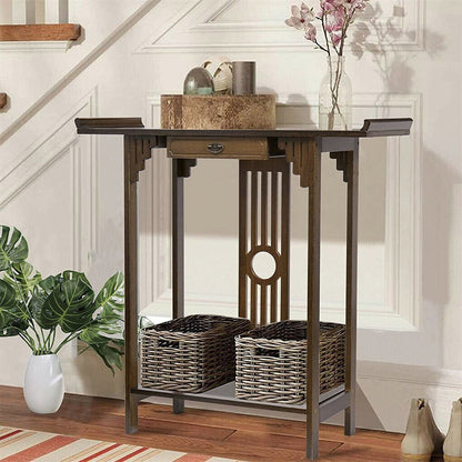 P&P 2 Tier Oriental Console Table Wood Hallway Writing Table Hall Corrider Furniture