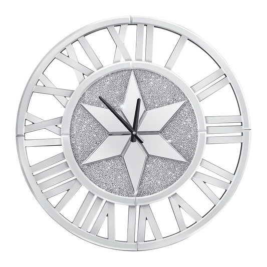 P&P 60X60 Sparkly Silver Round Mirrored Wall Clock Bling Diamond Clock Roman Numeral