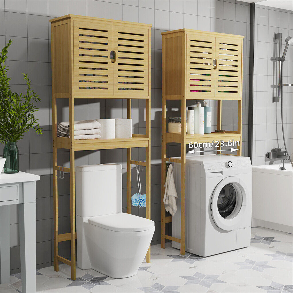 P&P 4-Tier Bamboo Bathroom Toilet Storage Rack Space-saving Open Shelf & Cabinet