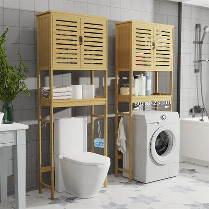 P&P 4-Tier Bamboo Bathroom Toilet Storage Rack Space-saving Open Shelf & Cabinet