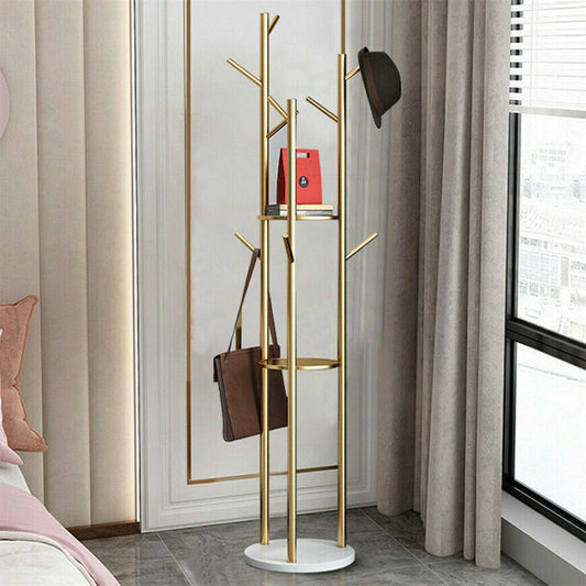 gold-metal-floor-coat-rack-stand-independent-marble-base-hat-clothes-hanger-tree