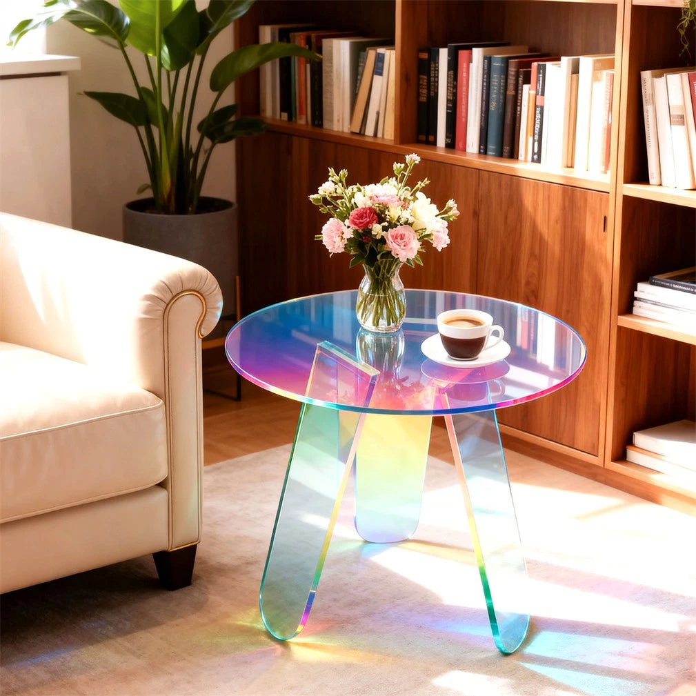 Acrylic End Table Clear & Iridescent Side Table Modern Sofa Table Compact Accent Table for Living Room Bedroom