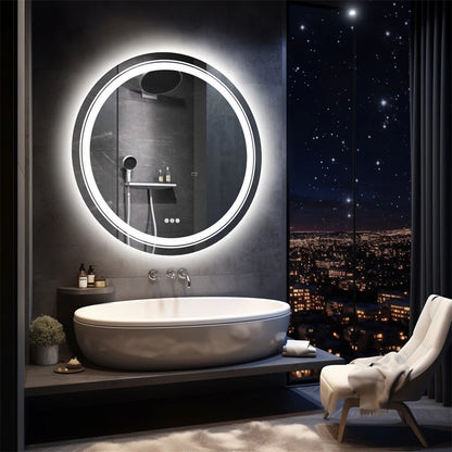 Round LED Bathroom Mirror with Dimmable Light and Anti-Fog Function