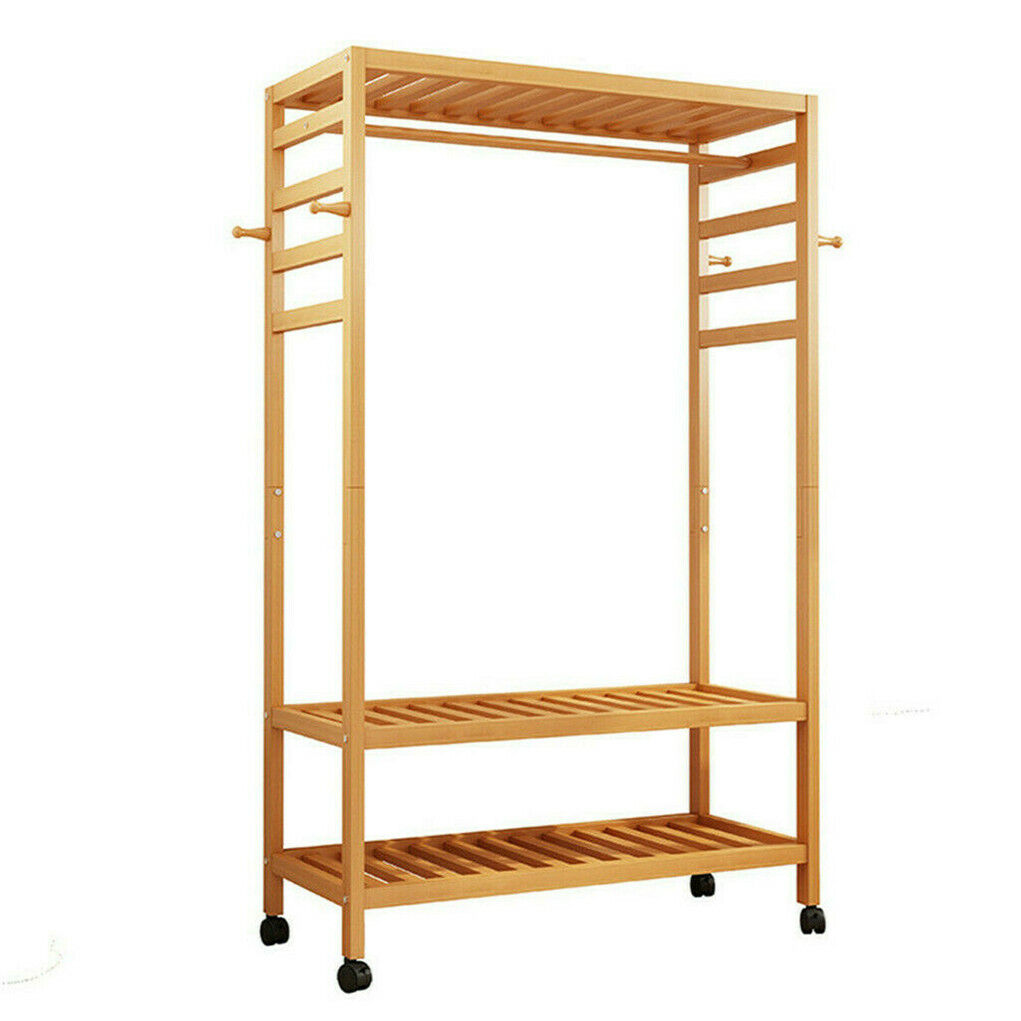 Buy Wooden Coat Rack – Strong Rolling Garment Rail Online