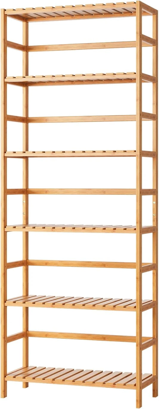 Tall Bamboo Shelf with 6 Adjustable Tiers for Books, Flowers, and Display