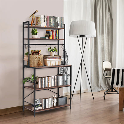 Wood and Metal 5-Tier Bakers Rack with Microwave Stand and Storage Shelves