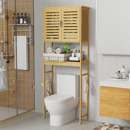 Bamboo Space-Saving Cabinet with Tower Rack for Over-the-Toilet Storage