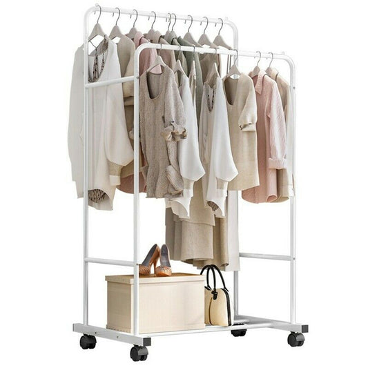 P&P Super Strong Metal Clothing Garment Rack Cloth Hanger Rack Stand w Wheel & Storage