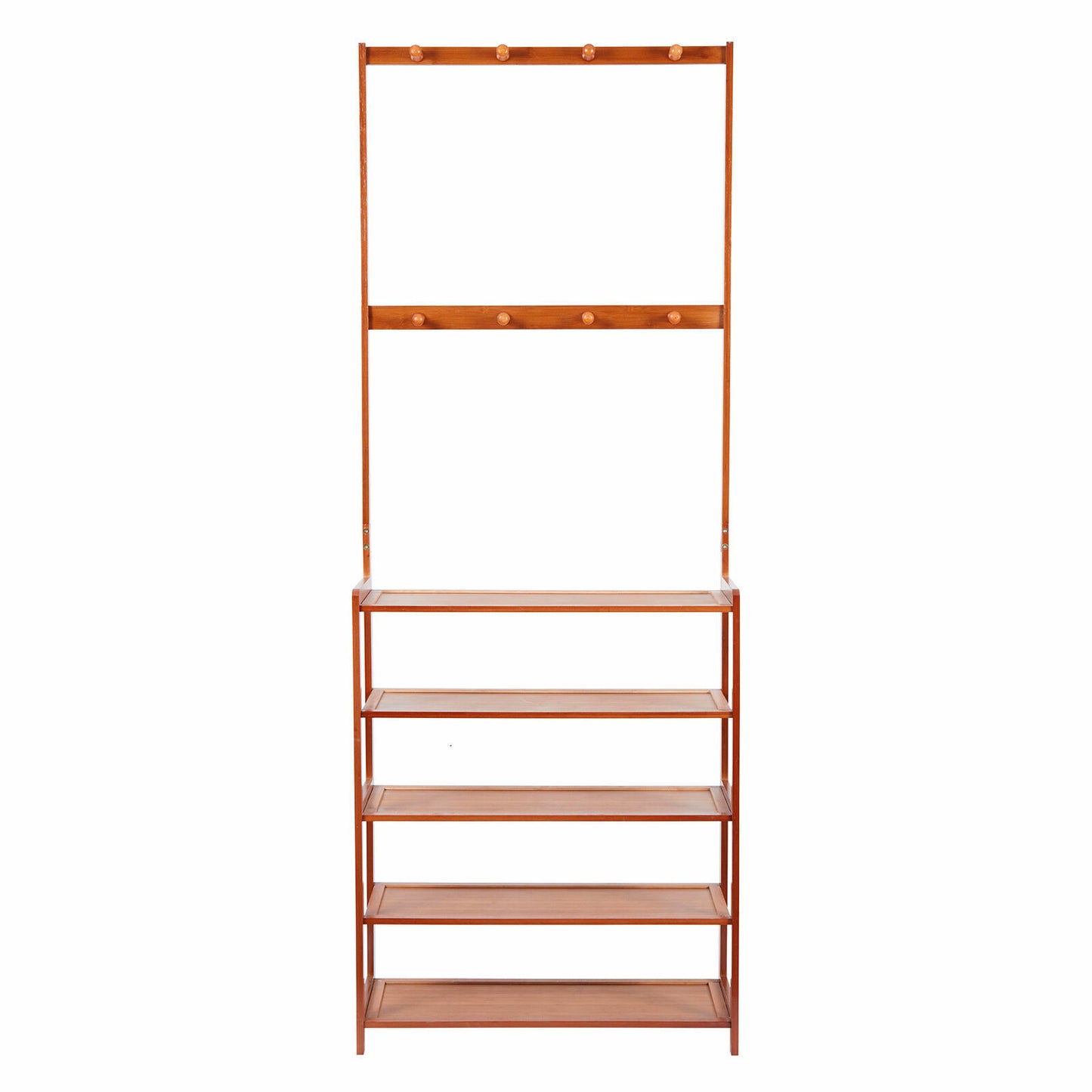 Space Save Bamboo Hall Tree Coat Stand 5 Tier Shoe Rack Storage Organizer Shelf