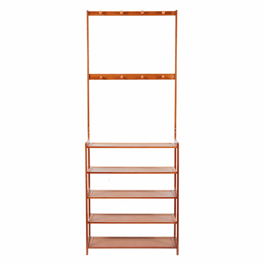 Space-saving bamboo hall tree, 5-tier shoe rack