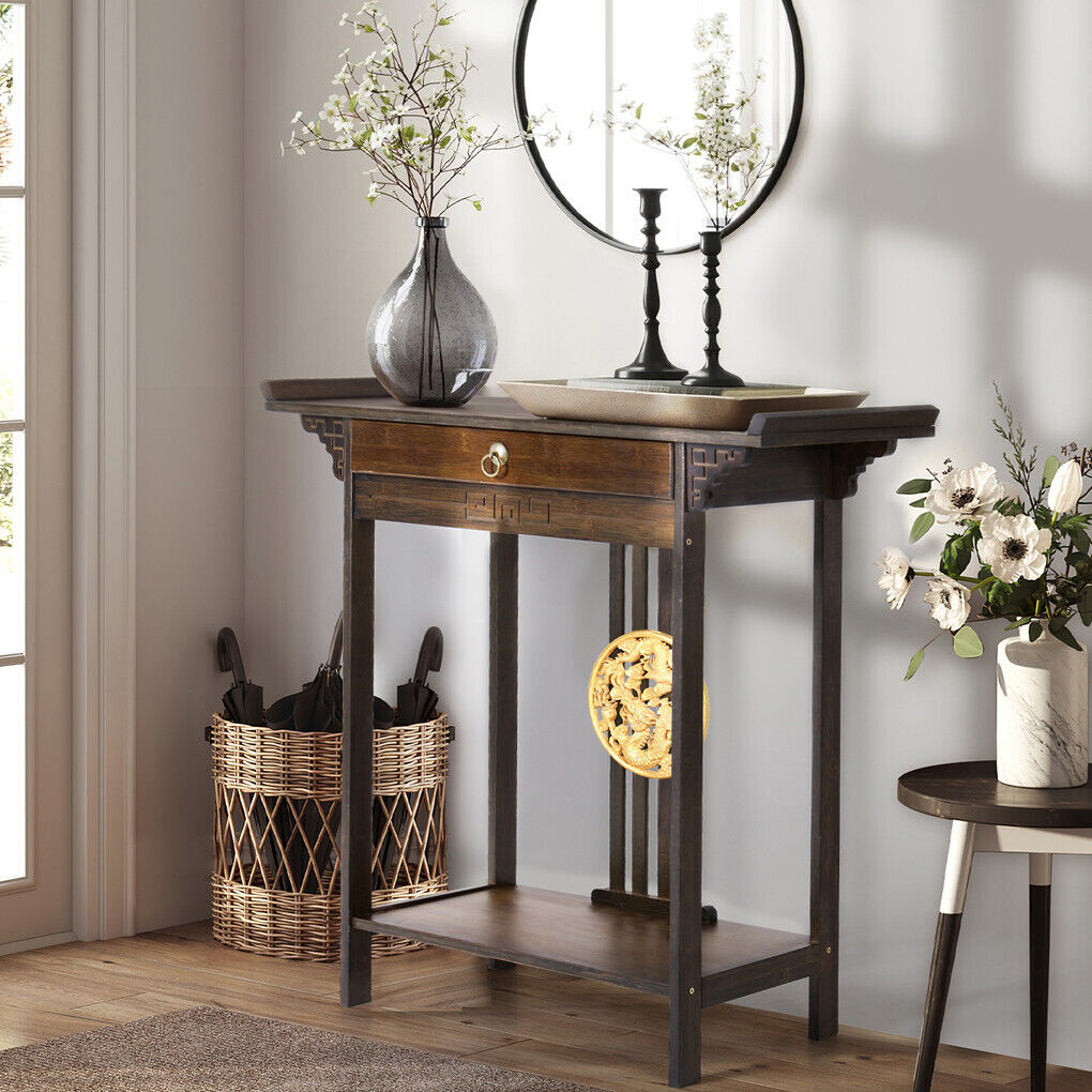 Chinese Entryway Console Table Skinny Hallway Table Sofa Table w/ Drawer?Shelf