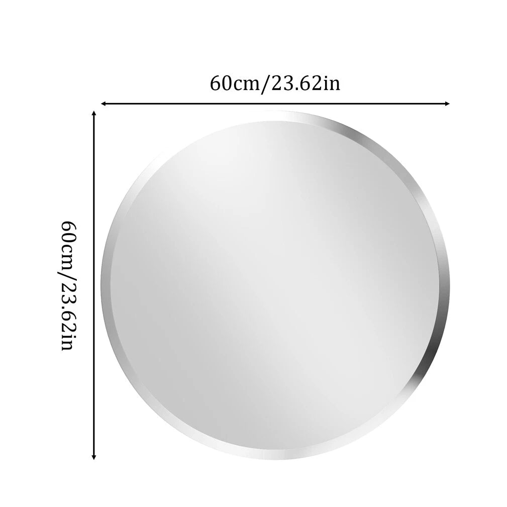 Beveled Glass Wall Mirror for Bathroom & Living Room(#2 Round - 60x60cm/ 23.62x23.62 inch)