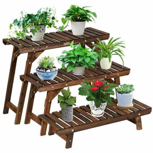 P&P 3 Tier Large Wood Shelf Step Flower Plant Display Stand Corner Ladder Pot Shelf