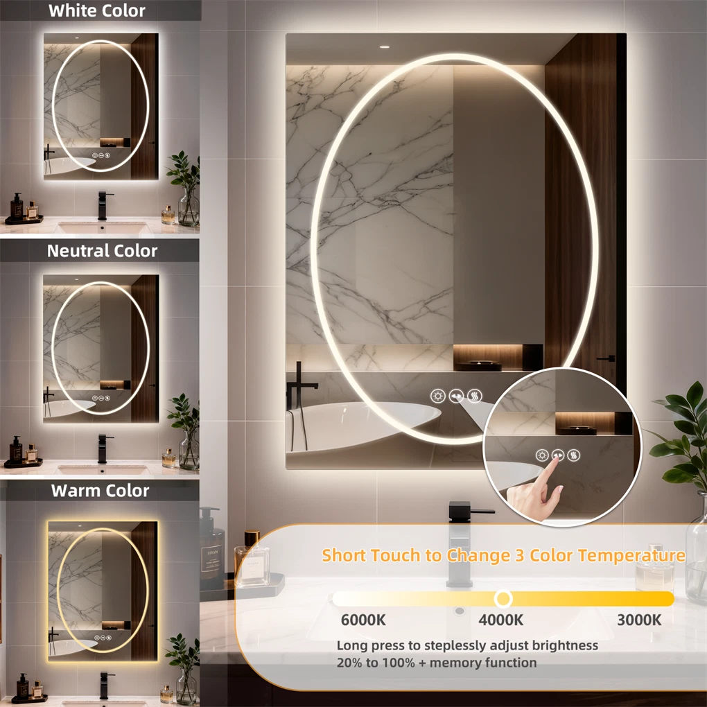 Anti-fog Rectangle LED Bathroom Mirror Dual Lights Vanity Mirror Shatter-proof (60x80cm / 70x90cm)