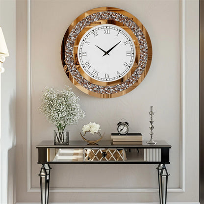 P&P Brown Crushed Diamond Oversized Wall Clock Elegant Accent 80x80cm