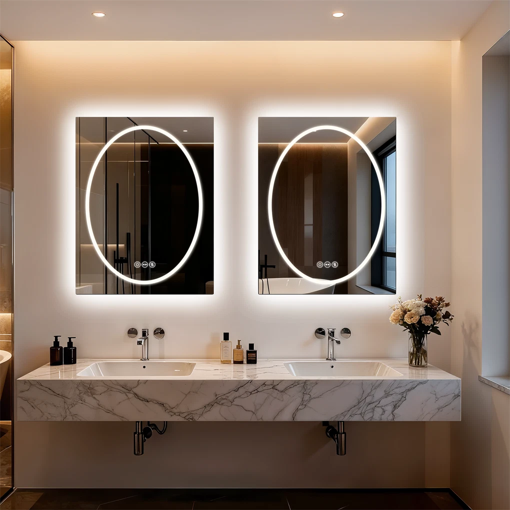 Anti-fog Rectangle LED Bathroom Mirror Dual Lights Vanity Mirror Shatter-proof (60x80cm / 70x90cm)