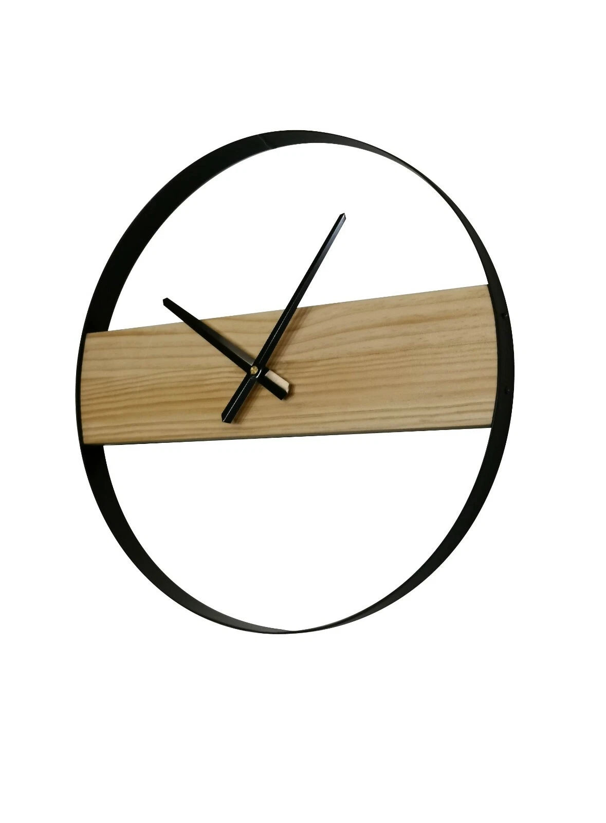 Black and Natural Wood Minimalist Wall Clock with Open Frame Design