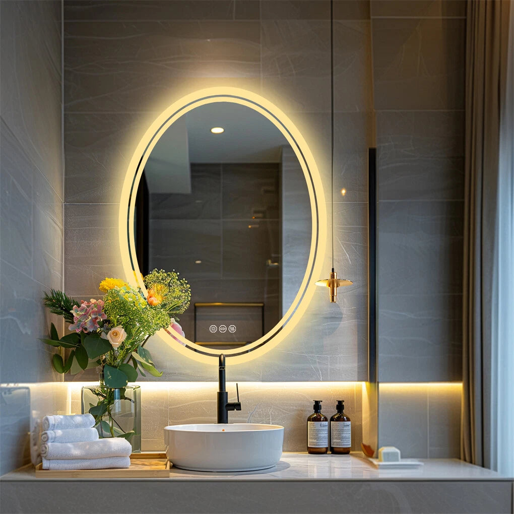 600-800Mm Smart Frameless Led Bathroom Mirror Oval Demist Vanity Makeup Mirror