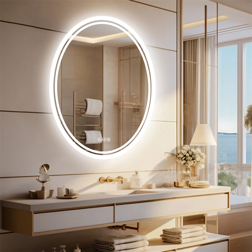 600-800Mm Smart Frameless Led Bathroom Mirror Oval Demist Vanity Makeup Mirror