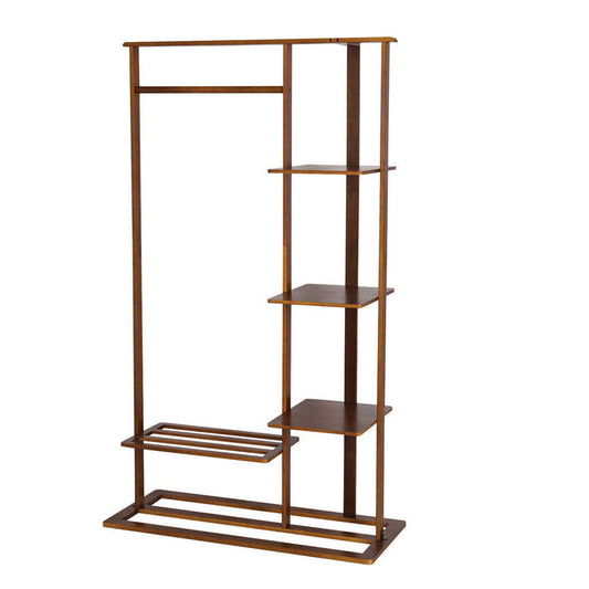 P&P Industrial Vintage Wood Clothes Stand Open Wardrobe with Spacious Storage Shelf