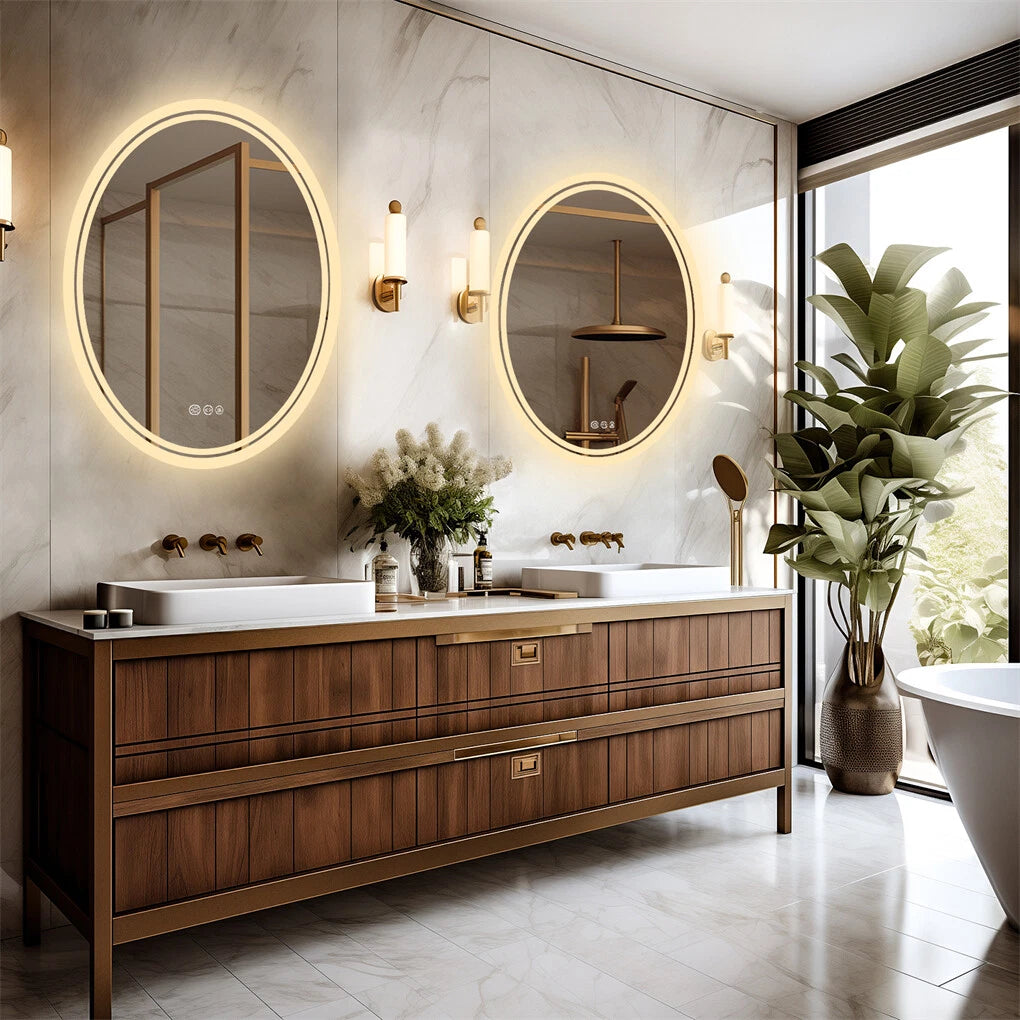 600-800Mm Smart Frameless Led Bathroom Mirror Oval Demist Vanity Makeup Mirror