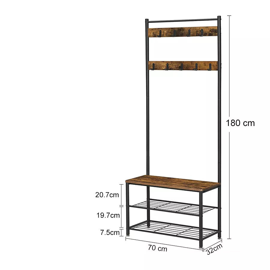 3-in-1 Coat Rack with Shoe Bench for Entryway Storage