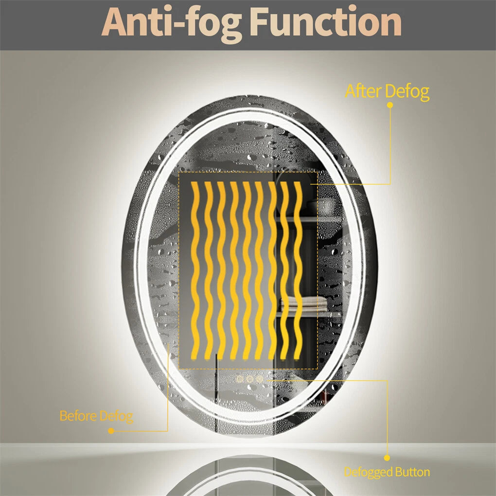 Dual Illuminated LED Oval Bathroom Mirror Anti-Fog Makeup Vanity Mirror with Front & Back Lights, Dimmable Touch Control, IP44 Waterproof