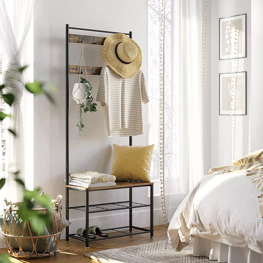 Entryway Coat Rack with Shoe Bench and Hall Tree Organizer