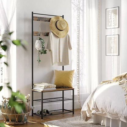 Entryway Coat Rack with Shoe Bench and Hall Tree Organizer