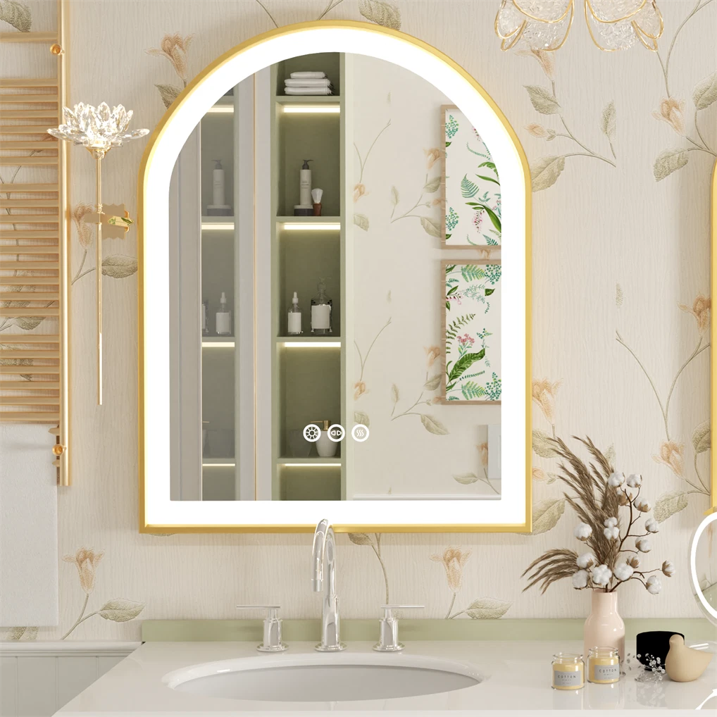 Oval LED Bathroom Mirror with Lights Luxury Gold Frame Anti-Fog Dimmable Wall Mirror, 3 Color Modes & Memory Function