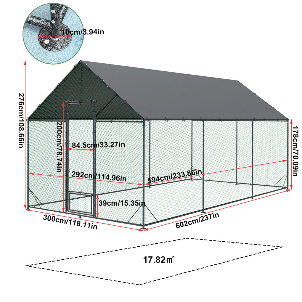 P&P 3-6M Walk-In Chicken Coop Run Outdoor Hen Cage Enclosure with Cover