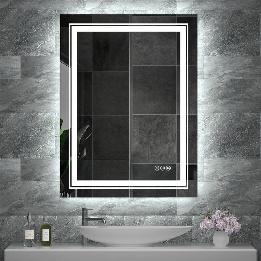 Rectangular LED Bathroom Mirror — Anti-Fog, Multiple Sizes