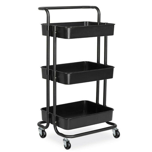 P&P 3-Tier Rolling Cart Basket Storage Serving Trolley Organiser w/ Ergonomic Handle