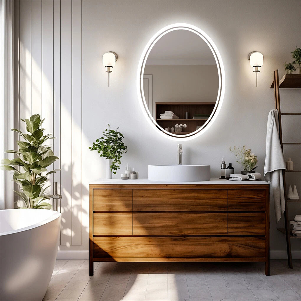 600-800Mm Smart Frameless Led Bathroom Mirror Oval Demist Vanity Makeup Mirror