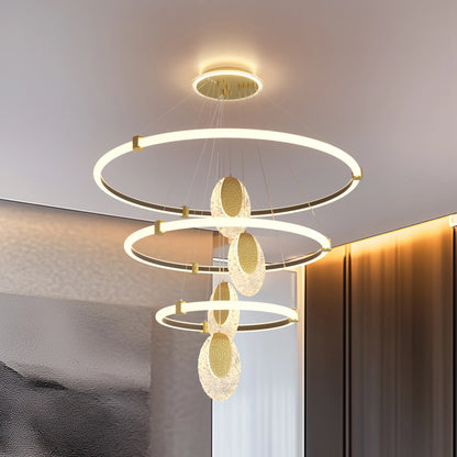 Gold Acrylic Ring LED Chandelier Ceiling Light 80cm