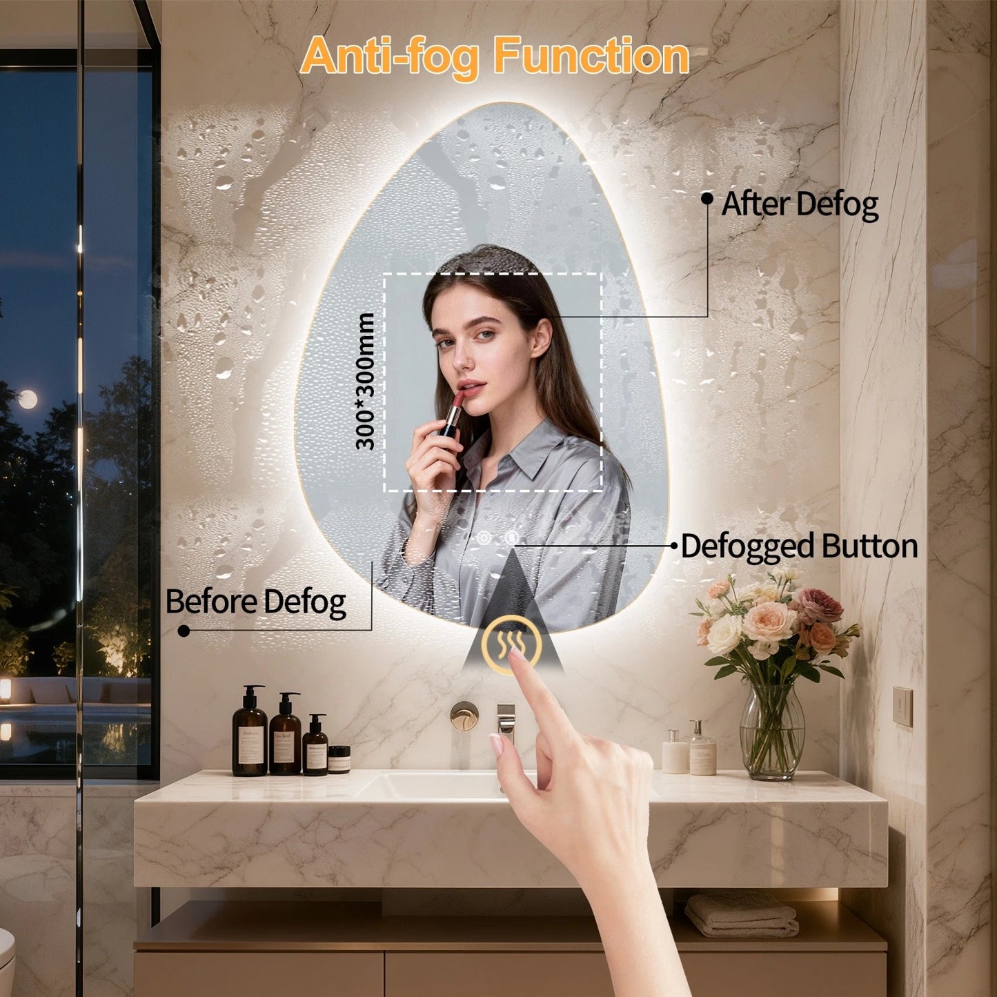 Irregular LED Bathroom Mirror Wall Mounted Dimmable Anti-Fog Makeup Mirror (500x700mm/550x770mm)