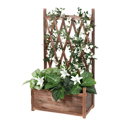 P&P Extra Large Wooden Raised Plant Bed Garden Elevated Planter Box with Trellis