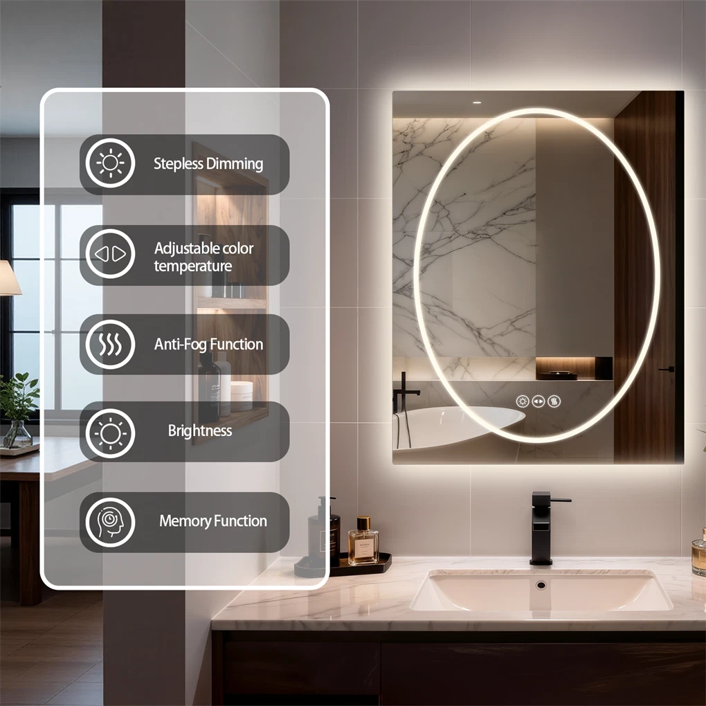 Anti-fog Rectangle LED Bathroom Mirror Dual Lights Vanity Mirror Shatter-proof (60x80cm / 70x90cm)