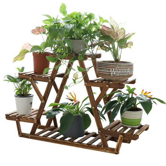 P&P 5 Tier Pot Wooden Plant Stand Shelves Bonsai Display Storage Rack Outdoor Indoor