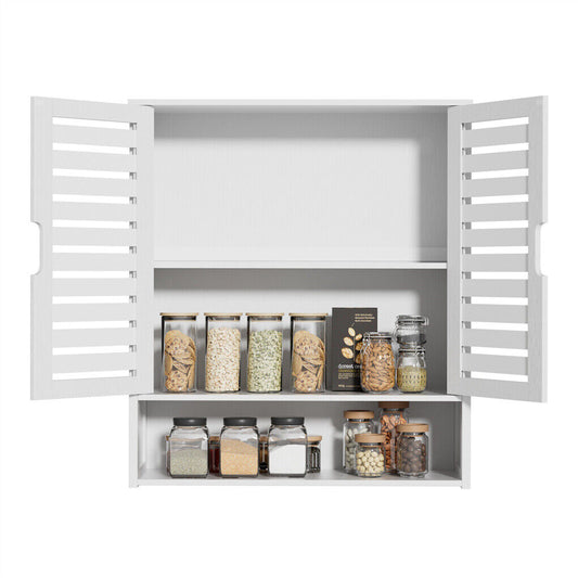 P&P Minimalist White Wood Cupboard Large Bathroom Kitchen Wall Cabinet Storage Unit