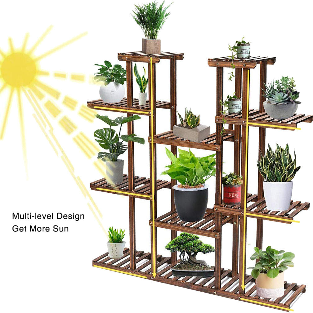 Fin X-Large 11-Tiered Wood Plant Stand Plants Pots Shelf Rack Organizer Living Room