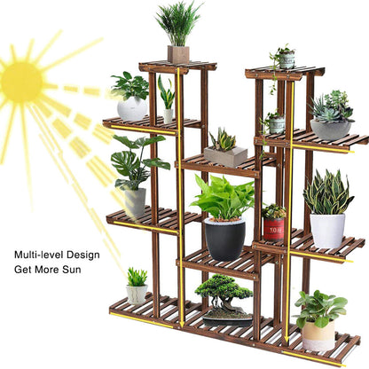 Fin X-Large 11-Tiered Wood Plant Stand Plants Pots Shelf Rack Organizer Living Room