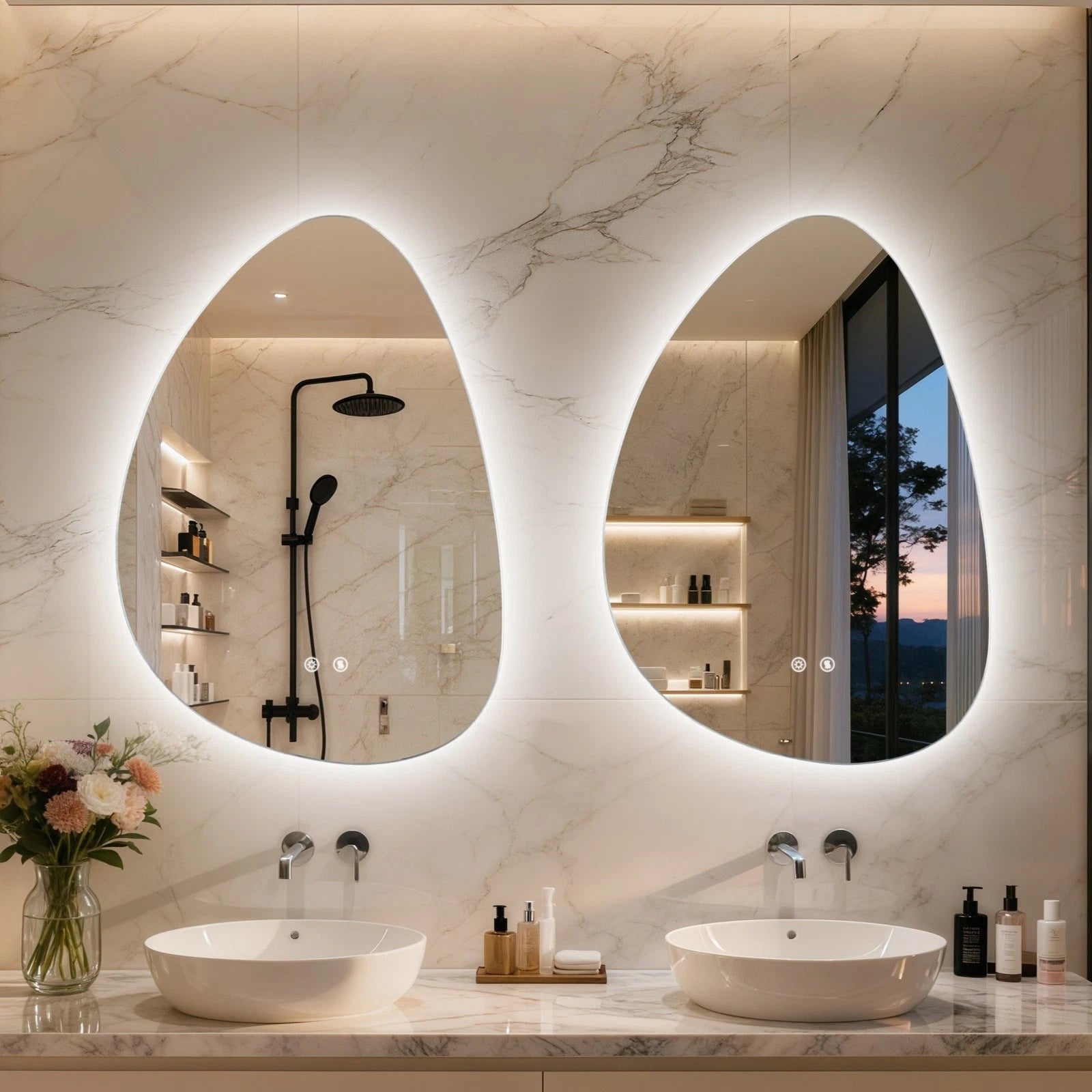 Irregular LED Bathroom Mirror Wall Mounted Dimmable Anti-Fog Makeup Mirror (500x700mm/550x770mm)