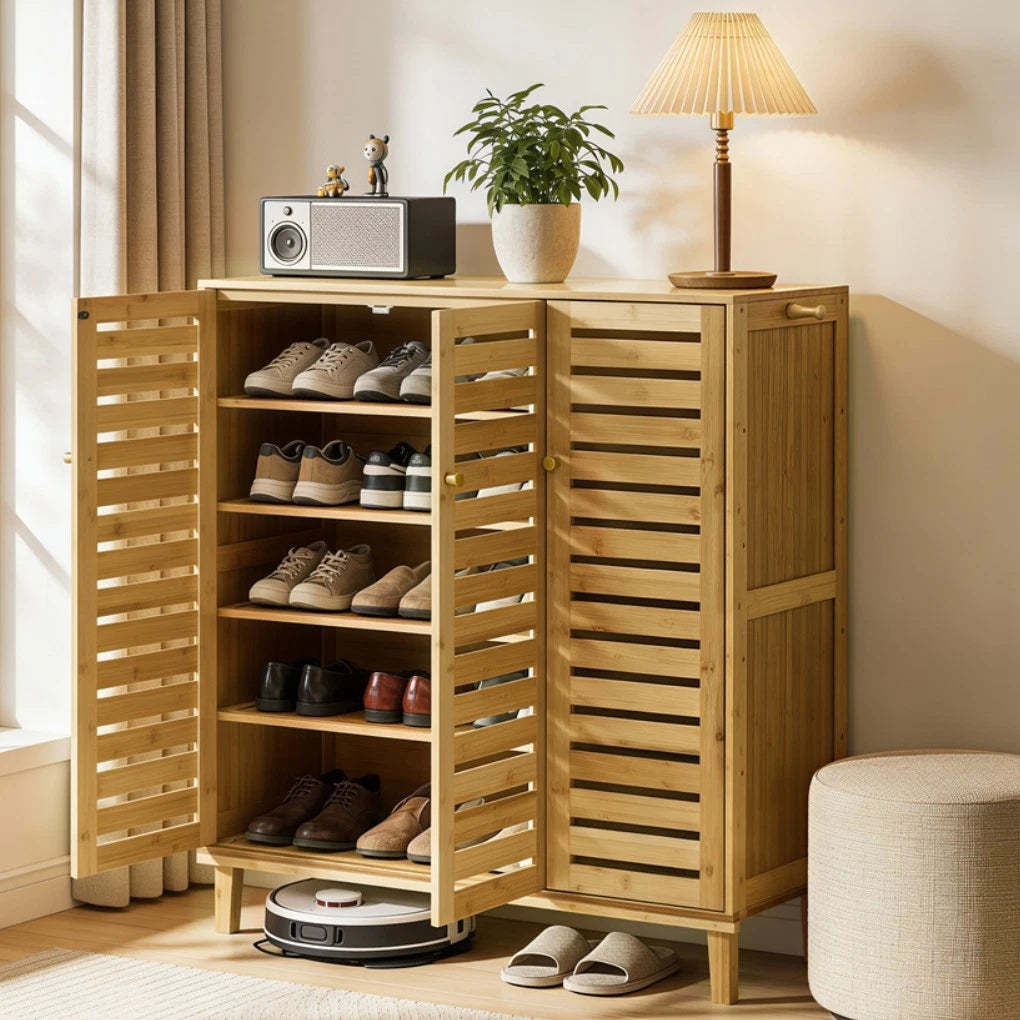 5-Tier Ventilated Shoe Organizer Cabinet Freestanding Bamboo Shoe Storage Rack
