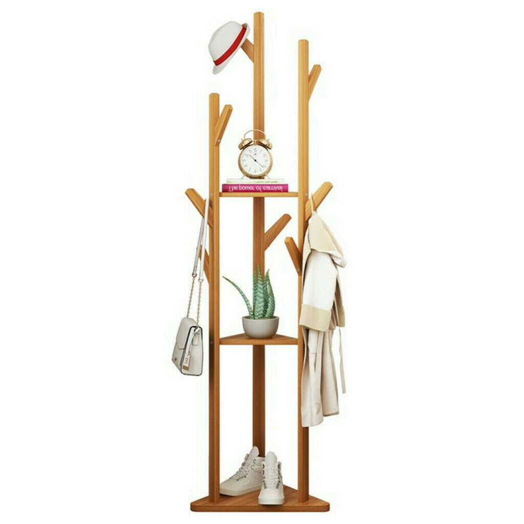 Solid Wood Floor Standing Hat & Coat Jacket Hanger – Storage Stand with Umbrella Rack