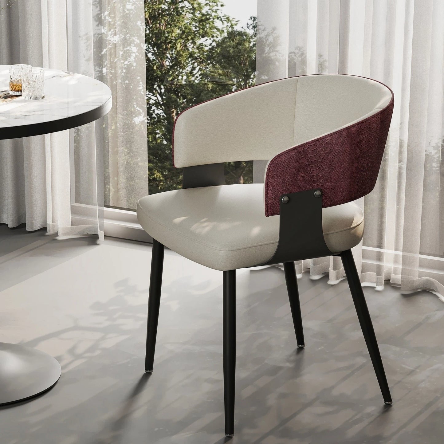 High-End Leather Upholstered Dining Chairs - Padded Leisure Chair with Backrest