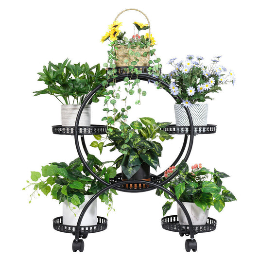 P&P 4 Tier Metal Plant Stand Indoor Plant Shelf Rolling Flower Rack Bonsai Holder