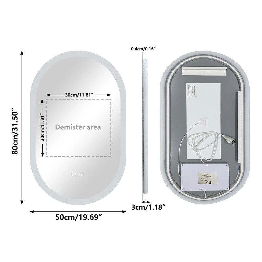 Oval Illuminated LED Bathroom Mirror Anti-Fog Backlit Wall Hanging Mirror (50x80 / 50x100 / 60x120cm)